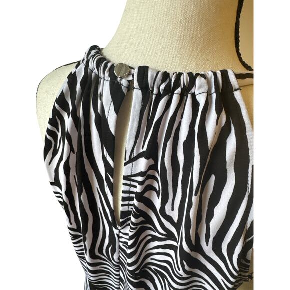 Michael Kors Women's M Zebra Print White Black Blouse Sleeveless Halter Top - Picture 5 of 6